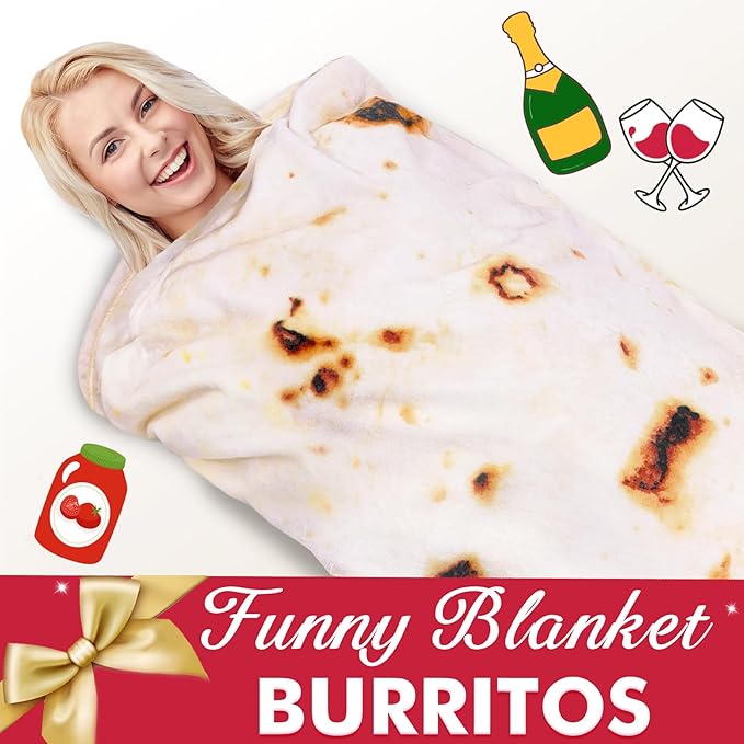 Jorbest Burrito Tortilla Throw Blanket Birthday Gifts for Women Men Teen Boys Girls, Novelty Tortilla Food Blanket Funny Gifts for Adult Kids, 285 GSM Soft Flannel Taco Blanket (Beige, 47 inches)