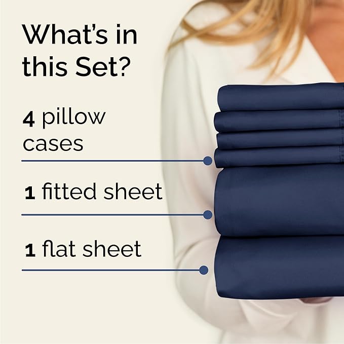 Queen 6 Piece Sheet Set - Comfy Breathable & Cooling - Ultra-Soft Hotel Luxury Bedding Set with 8-16 Inch Deep Pockets - 1 Flat & 1 Fitted Sheet & 4 Pillowcases - Wrinkle Free & Easy Care - Navy Blue