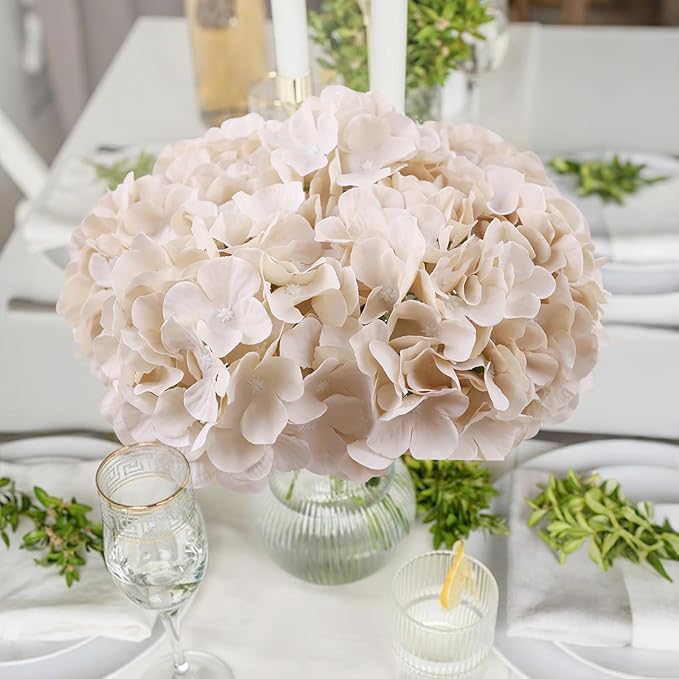 AVIVIHO Beige Hydrangea Artificial Flowers Bulk Pack of 10 Fake Flowers Hydrangea Silk Flowers with Stems for Western Boho Decor,Home,Wedding Party DIY Pampas Grass Florals Arrangement Decoration