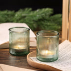32Pcs Ribbed Green Votive Candle Holders, Tea Light Candle Holders Glass for Table Centerpiece, Green Candle Holders for Wedding, Bridal Shower and Tea Party Decorations