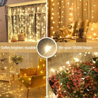 Meliven 300 LED Curtain Lights 9.8Ftx9.8Ft, 8 Modes Fairy Lights Curtain with Remote, Timer, Dimmable, USB Powerd, Warm White Backdrop Light for Wedding, Party, Home, Bedroom Decorations