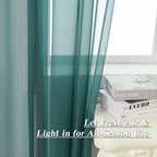 HUTO Dark Teal Green Sheer Curtains 45 inches Long for Bedroom Top Rod Pocket Sheer Window Panels Curtains for Nursery Living Room 52 by 45 Inch Length Set of 2
