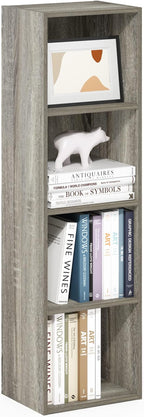 Furinno PASIR Book Shelf, 4-Tier Modern Bookshelf, Open Shelves Bookcase 9" x 12" x 42", for Living Room, Bedroom, Home Office, French Oak