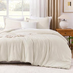 Litanika Full Size Comforter Sets Beige, 3 Pieces Lightweight Bedding Comforter Sets, Down Alternative Comforter Fluffy Bed Set Gift Choice
