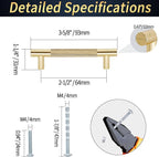Knurled Cabinet Pulls 12 Pack, 3.5 Inch Long Cabinet Handles Metal Door Pulls, Kitchen Drawer Pull Knurled Dresser Handles - 2 1/2" Hole to Hole, Golden