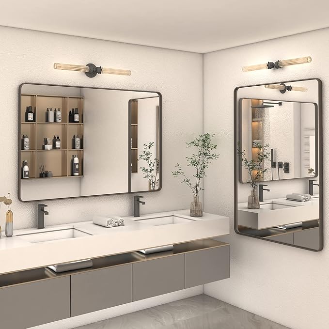 28x32 Bronze Bathroom Mirror, Brushed Metal Bathroom Vanity Mirrors for Wall, Rounded Corner Bronze Rectangle Mirror for Farmhouse, Bedroom, Anti-Rust (Horizontal/Vertical)