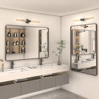 48x32 Bronze Bathroom Mirror, Brushed Bronze Framed Bathroom Vanity Mirror, Rounded Rectangle Mirror for Wall, Shatterproof, Wall Mounted, Anti-Rust (Horizontal/Vertical)