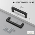 goldenwarm 200 Pack 3 Inch Black Cabinet Handles Matte Black Drawer Pulls Stainless Steel Cabinets Hardware Square Bar Modern for Kitchen Bathroom Cupboard