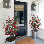 3.6FT Artificial Camellia Fake Tree, Artificial Plants & Flowers with 32 Red Flowers for Door Front Decoration Porch Patio Living Room Office Indoor Outdoor Decoration (Contains Dried Moss)