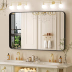 48×30 Black Mirror for Bathroom Sink - Rectangle Mirrors for Vanity with Rounded Corners & Tempered Glass for Bathroom, Restroom, Entryway, Horizontal/Vertical Wall Mounted, Aluminum Frame