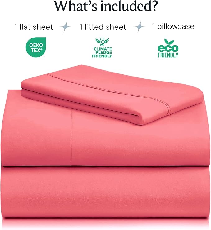 LuxClub 3 PC Sheet Set Bed Sheets Deep Pockets 16" Eco Friendly Wrinkle Free Cooling Machine Washable Hotel Bedding Silky Soft - Vermilion Twin XL