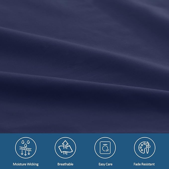 Deep Pocket Twin Sheets Set for Kids Air Mattress - Extra Deep Pocket Twin Sheet Sets - 3Pcs Side Storage Pocket Fitted Sheet & Pillowcases Easily Fits 16in to 24in Pillow Top Bed Mattress - Navy Blue