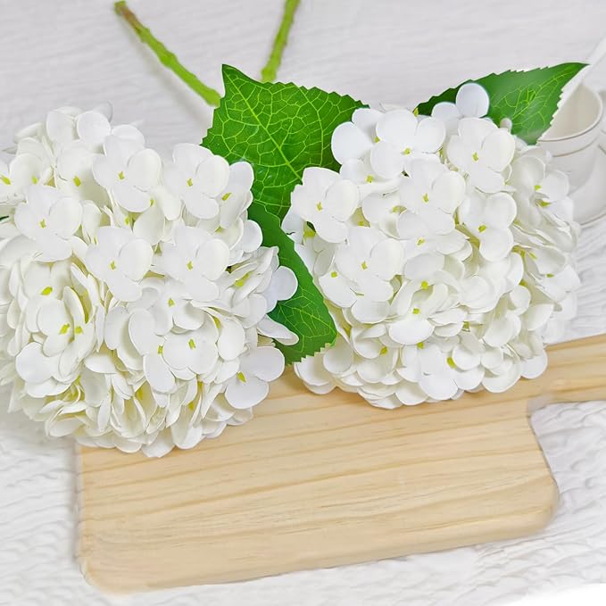 6 Pcs Real Touch White Hydrangea Artificial Flowers with Stems, Fake Silk Flowers for Outdoors, Artificial Flowers for Home Decor Wedding Bouquets Centerpieces Vase