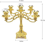 5-Candle Metal Candelabra 10.3 Inch Tall Candlestick Candle Holders for Home Decor Wedding Christmas Church Halloween Party, Gold Tulip