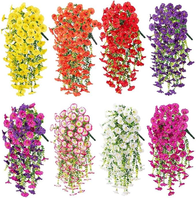 6-Pack Outdoor Faux Plants, 69-Flowered Large Morning Glory, Uv-Resistant Artificial Morning Glory,Perfect for Outdoor Decoration in All Seasons Such as Porches and Gardens (Light Purple)