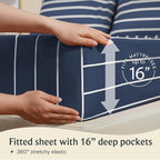 LuxClub 4 PC Queen Size Sheet Set Bed Sheets, Breathable Luxury Deep Pockets Wrinkle Free Cooling Sheets Machine Washable Hotel Bedding (Queen, Striped Navy)