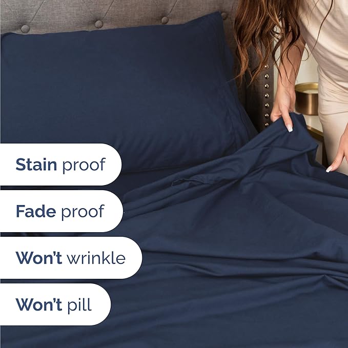 Twin Size 3 Piece Sheet Set - Comfy Breathable & Cooling Bed Sheets Set - Hotel Luxury Bedding for Women, Men, Kids, Teens, Boys & Girls - Deep Pockets, Ultra-Soft, Wrinkle Free - Oeko-Tex - Navy Blue
