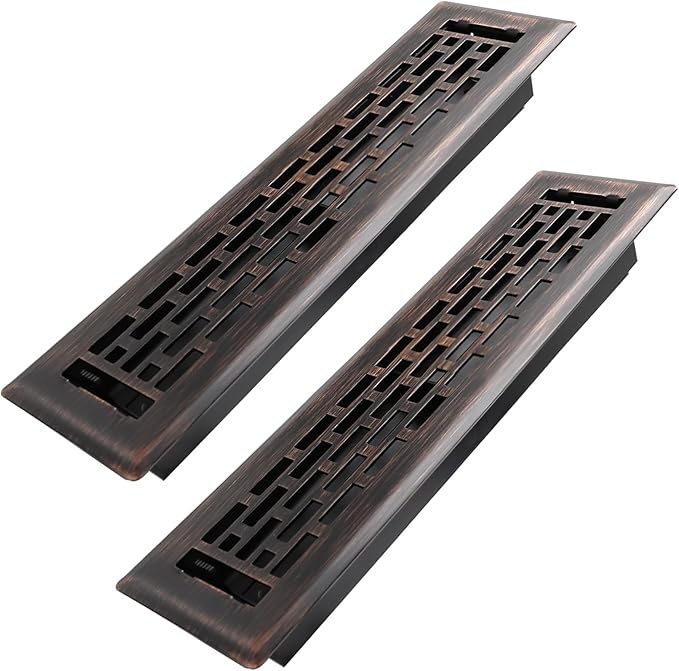 2x12 Inches 2 Pack Heavy Duty Walkable Floor Register - Easy Adjust Air Supply Lever Decorative Floor Vent Covers - Boston Design Vent Covers for Home - Oil Rubbed Bronze