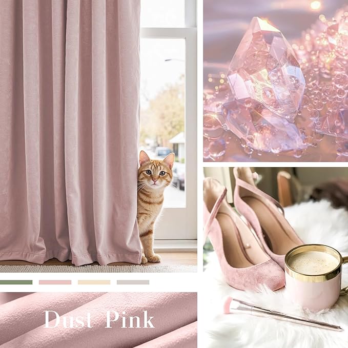 Lazzzy Velvet Blackout Curtains Thermal Insulated Room Window Drapes Super Soft Luxury Curtains for Living Room Bedroom Rod Pocket 2 Panels, Dusty Pink, 52" W x 90" L