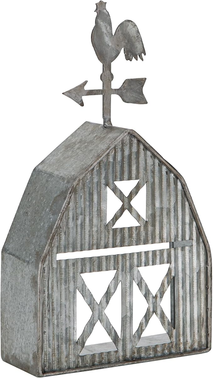Barn Shaped Tea Light Candle Holder Farmhouse Galvanized Metal Candle Holder Vintage Decorative Tealight Holder for Table Centerpiece Decoration - 5.24" x 1.97" x 9.25"
