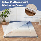 Japanese Floor Mattress, Futon Mattress with Portable Storage Bag and Washable Cover, Roll Up Thick Tatami Mat Suitable for Camping, Guest Room (Coastal Gradient, Queen)