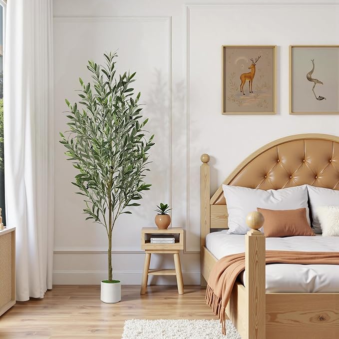Alupssuc 5FT Artificial Olive Trees, Faux Silk Plant with Lively Artificial Trunk and Lifelike Fruits, Indoor Fake Potted Tree with White Planter for Modern Home Office Living Room Decor