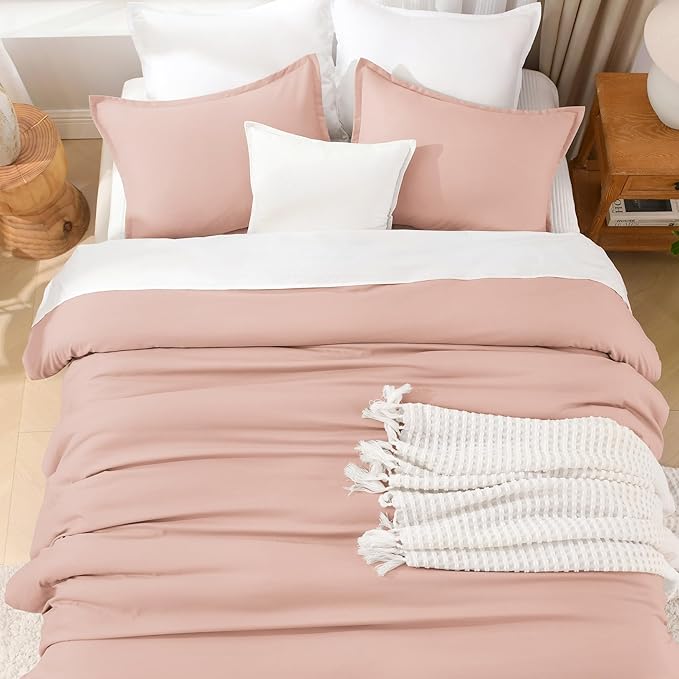 Litanika Comforters Blush Oversized King Size, 3 Pieces Lightweight Solid Bedding Set & Collections, All Season Fluffy Bed Set (120x98In Comforter & 2 Pillowcases)