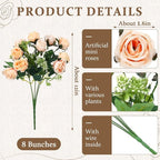 Zeyune 8 Pack 12 Inch Valentines Artificial Rose Bouquet Silk Roses Flowers Bunches Bulk Fake Roses for Wedding Bridal Home Office Garden Parties Decoration(Champagne)
