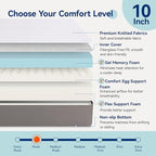 Amazon Basics Memory Foam Mattress, Soft Plush Feel, 10 Inch, Full, White/Grey