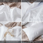 MooMee Bedding Duvet Cover Set 100% Washed Cotton Linen Like Textured Breathable Durable Soft Comfy (Solid Off White, Oversized Queen 98"x98")