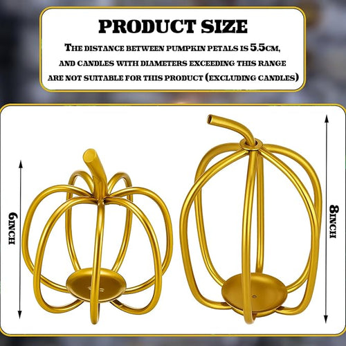 2 Pcs Thanksgiving Gold Metal Pumpkin Candle Holder 6inch 8inch Fall Iron Pumpkin Votive Candle Holder for Holiday Autumn Halloween Home Room Vintage Decoration