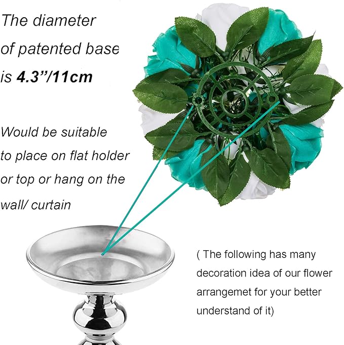 BLOSMON Flower Ball Centerpieces for Wedding: 10 Pcs Teal White Fake Roses Flowers Artificial for Table - Silk Kissing Bouquet Floral Arrangement Center for Home Party Event Decor
