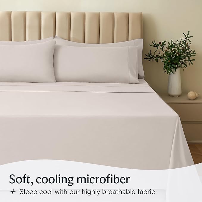LuxClub 4 PC Sheet Set Bed Sheets Deep Pockets 16" Eco Friendly Wrinkle Free Cooling Machine Washable Hotel Bedding Silky Soft - Linen King