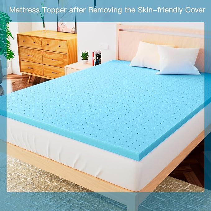 Airensky 4 Inch Memory Foam Mattress Topper, Cooling Gel Infused High Density Cal King (72"x84") Topper with Removable Washable Cover, Bed Topper for Pressure Relief Back Pain, CertiPUR-US Certified