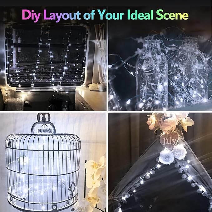 4 Pack 60LED Christmas Battery Operated Fairy Lights with Remote, 8 Modes String Lights with Timer, Dimmable, Memory Function, Waterproof Twinkle Lights for Outdoor Indoor Christmas Decor(Cool White)