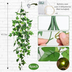 RECUTMS Hanging Fake Plants 4 Pack Artificial Vines Silk Ivy Greenery Garland with 30 LED Fairy String Lights Indoor and Outdoor Home Garden Hotel Green Leaves Wedding Bedroom Office Decoration