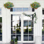 Artificial Hanging Flowers Basket for Outdoor, 16 Fake Flowers Look Real UV Resistant, Faux Hanging Plants for Porch, Balcony, Patio, Garden, Spring Summer Decor,MixA