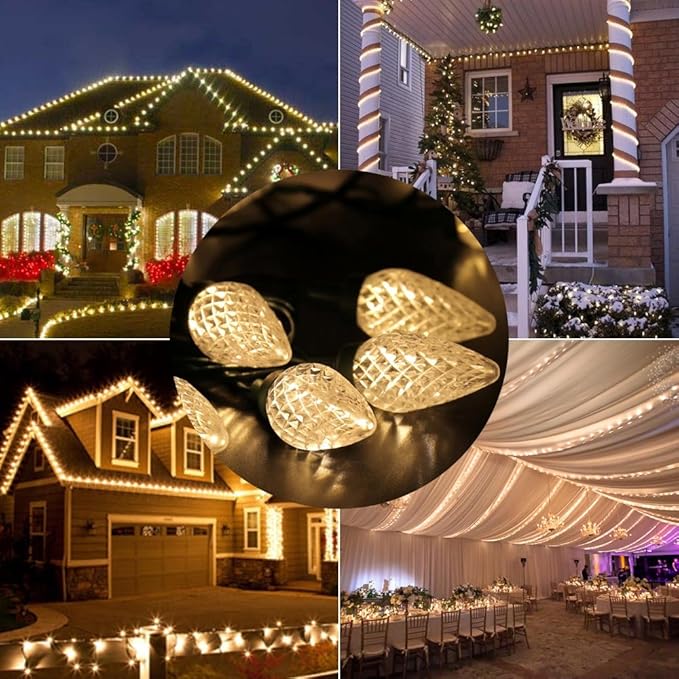 Brizled C9 Christmas Lights, 16ft 25 LED Faceted C9 Warm White Christmas Lights, Connectable Indoor Outdoor Xmas String Light, 120V UL Certified for Tree, Yard, Garden, Porch, Party & Holiday Decor