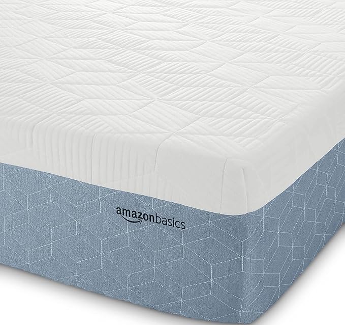Amazon Basics Memory Foam Mattress, Medium Firm, Cooling Gel, Full Size Mattress, CertiPUR-US® Certified Foam, 75 x 54 x 12 inches, White/Gray