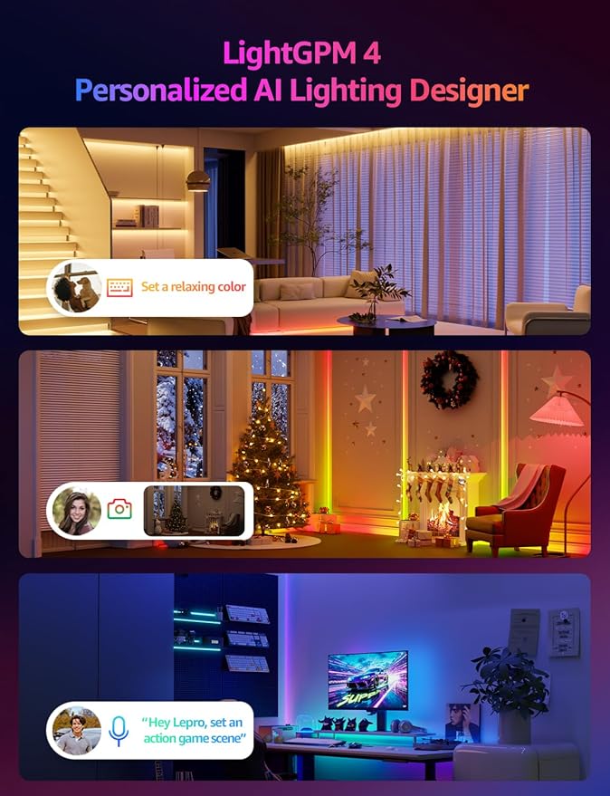 Lepro S1 AI LED Strip Lights for Bedroom - 32.8ft Smart RGB Light Strips with IC and Rainbow Chasing Effects, Color Segment DIY, Personalized Al Lighting Designer, No Remote, 2.4G Wi-Fi & Bluetooth