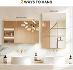 Bathroom Vanity Mirror for Wall, 36" x 24" Metal Framed Rectangular Bathroom Wall Mirror for Over Sink, HD Shatterproof Glass, Hangs Horizontally or Vertically(Gold)