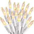ODEETRONIC Incandescent Christmas Lights, 21.63ft 100 Count Clear Christmas Mini Lights Connectable, 120V UL Certified Indoor Warm White String Lights for Bedroom Party Patio Outside Decor, White Wire