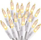 ODEETRONIC Incandescent Christmas Lights, 21.63ft 100 Count Clear Christmas Mini Lights Connectable, 120V UL Certified Indoor Warm White String Lights for Bedroom Party Patio Outside Decor, White Wire