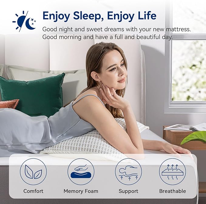 Amazon Basics Memory Foam Mattress, Medium Firm, 12 Inch, Full, White/Grey