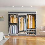 VIPEK V5C Medium Covered Clothes Rack Heavy Duty Portable Closet Wardrobe, Freestanding White Clothing Rack with Grey Upgarded Polyester Cover, Adjustable Custom Closet Rack, 57.9" Lx17.3 Wx76.4 H