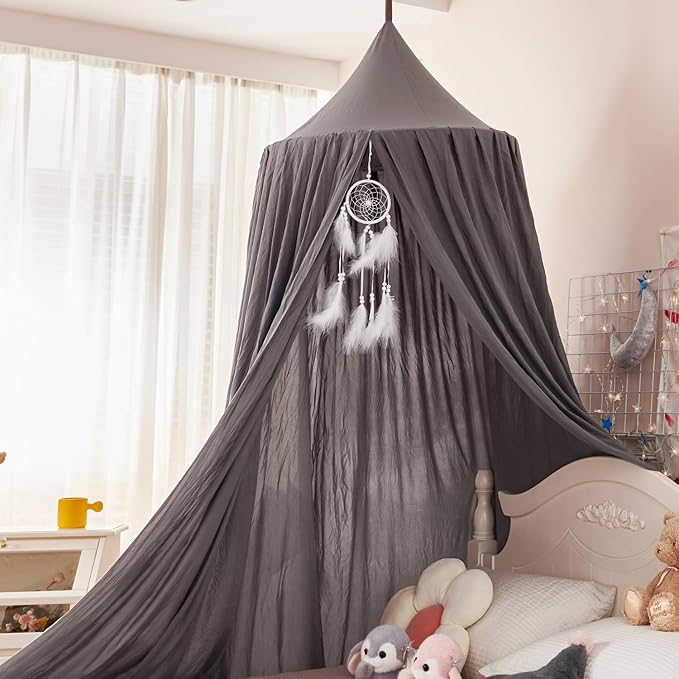 dix-rainbow Princess Decor Canopy for Kids Bed, Soft and Durable Bed Canopy for Girls Room Tent Canopy Dreamy Mosquito Net Bedding, Children Reading Nook Canopies Indoor(Grey)