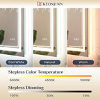 Keonjinn LED Bathroom Mirror 60" x 30" with Frontlit and Backlit, Tempered Glass Stepless 3 Colors Temperature & Dimmable Large Vanity Mirror, UL Listed LED Driver, Double Lights, Anti-Fog Wall Mirror