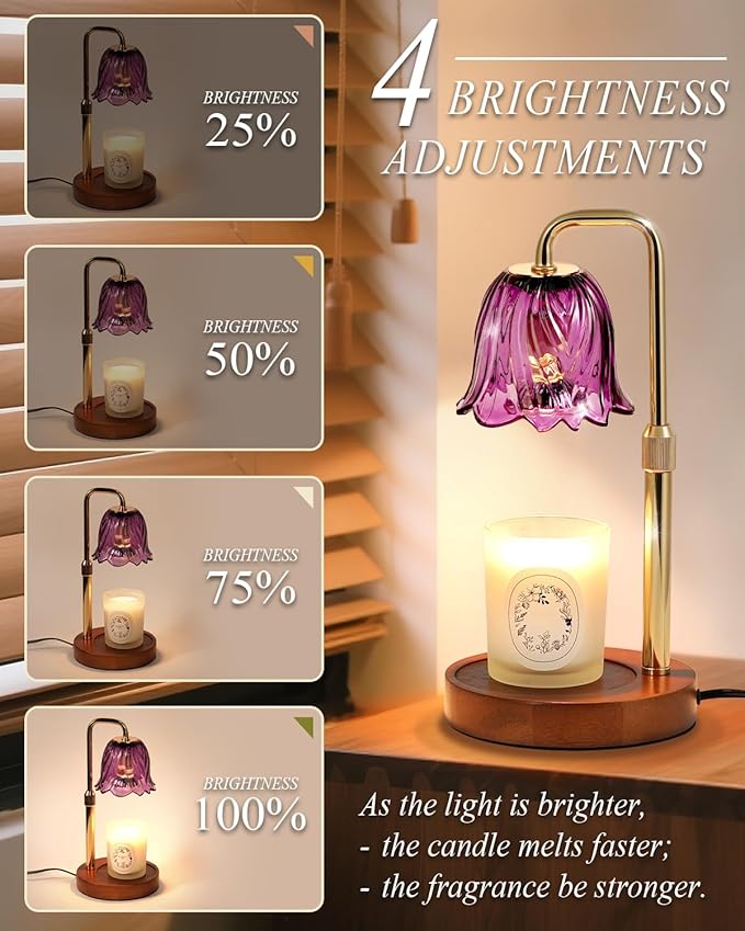 Flower Candle Warmer Lamp with Timer Dimmable, Candle Warming Lamp Height Adjustable, Christmas Gifts for Women Mom, Wax Melt Warmer for Jar Candles, House Warming Gifts New Home Decor