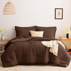 CozyLux King Size Comforter Set Brown Seersucker 7 Pieces Bed in a Bag King Comforter Set with Sheets, Luxury Soft Bedding Set with Down Alternative Comforter, Sheets, Pillowcases & Shams All Seasons