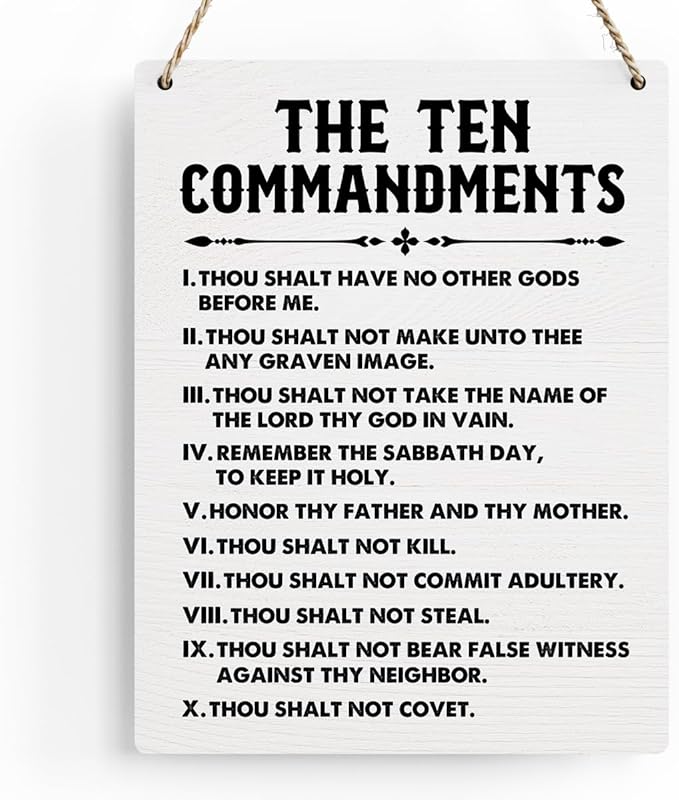 BELLOWDEER Inspirational Signs Gift 10 Commandments Wall Art Christian Bible Verse Wall Art Religious Home Wall Decor 8x10 Inches Scripture Wooden Hanging Sign for Living Room Bedroom Office